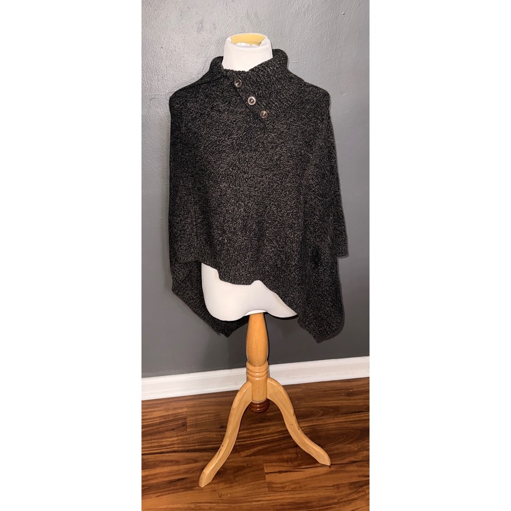 Karen Scott Womens‎ L/XL Gray Cable Knit Mock Neck Button Poncho Sweater A18